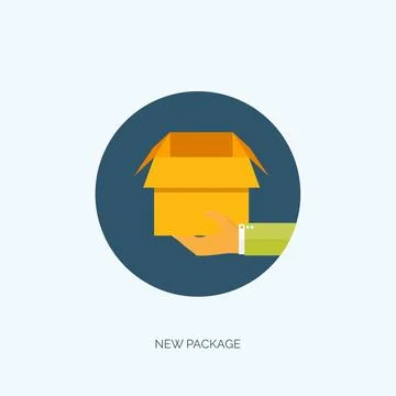Vector illustration. Flat carton box. Transport, packaging. Post service, online 库存插图