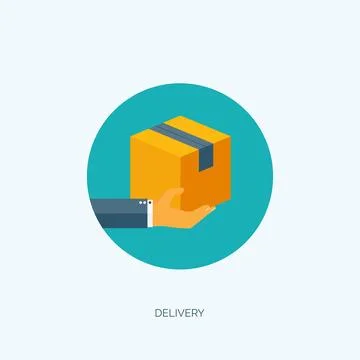 Vector illustration. Flat carton box. Transport, packaging. Post service, online 库存插图
