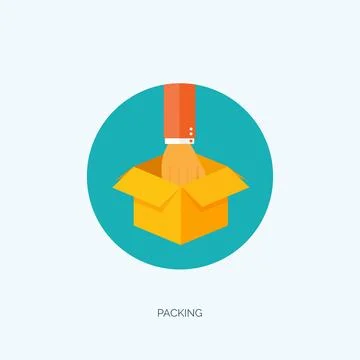 Vector illustration. Flat carton box. Transport, packaging. Post service, online 库存插图