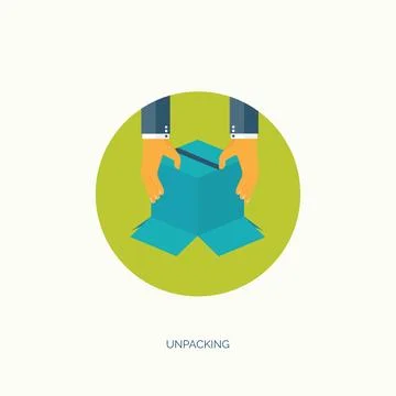 Vector illustration. Flat carton box. Transport, packaging. Post service, online Illustrazione stock