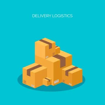 Vector illustration. Flat carton box. Transport, packaging. Post service, online 库存插图