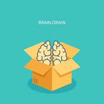 Vector illustration. Flat carton box with brains. Brain drain. EPS10 format. 库存插图