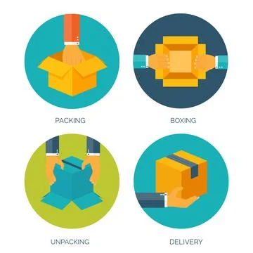 Vector illustration. Flat carton box. Transport, packaging. Post service, online Stockillustratie