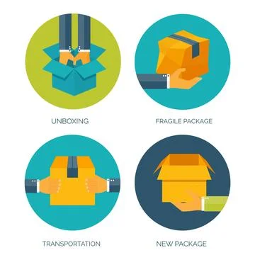 Vector illustration. Flat carton box. Transport, packaging. Post service, online Stock Illustration
