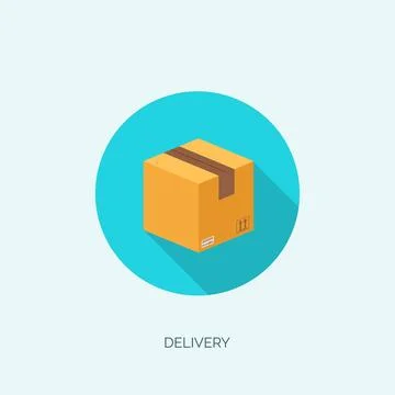 Vector illustration. Flat carton box. Transport, packaging. Post service, online 库存插图