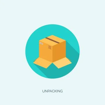 Vector illustration. Flat carton box. Transport, packaging. Post service, online 库存插图