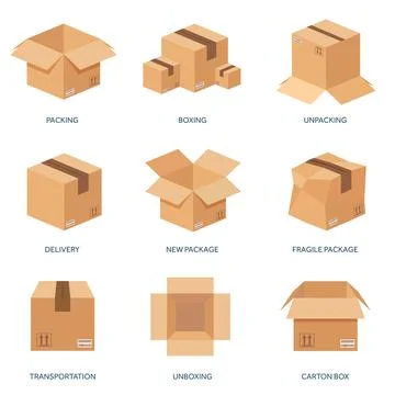 Vector illustration. Flat carton box. Transport packaging shipment. Post service 库存插图