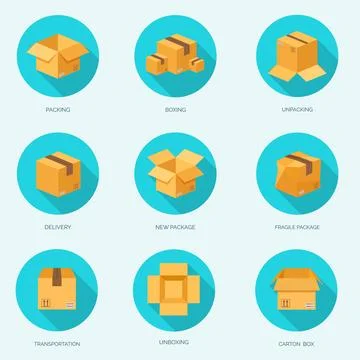 Vector illustration. Flat carton box. Transport, packaging. Post service, online 库存插图