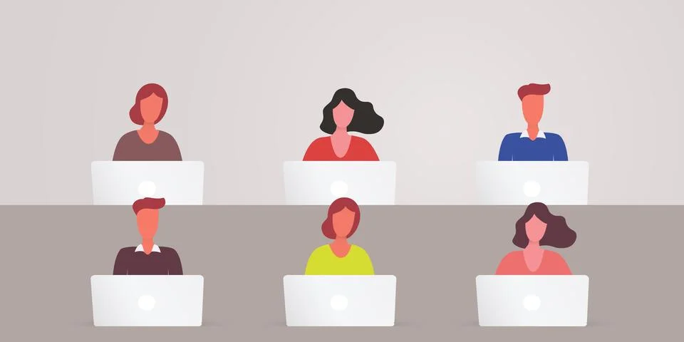 Vector Illustration of Flat Cartoon Characters Working in Office, Co-workin.. 스톡 일러스트