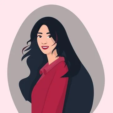 Vector illustration in flat cartoon style. A young woman with long dark hair イラスト素材