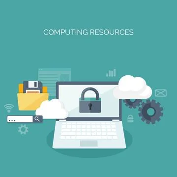 Vector illustration. Flat cloud computing background. Data storage network Illustrazione stock