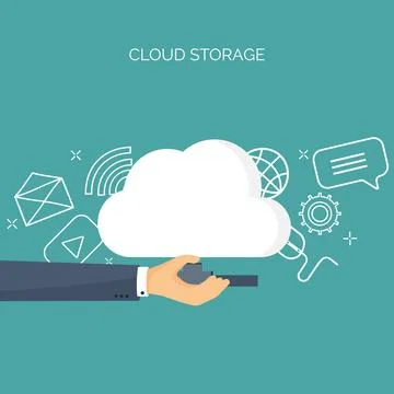 Vector illustration. Flat cloud computing background. Data storage network Stock Illustration