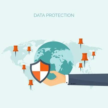 Vector illustration. Flat cloud computing background. Data storage network Stock Illustration