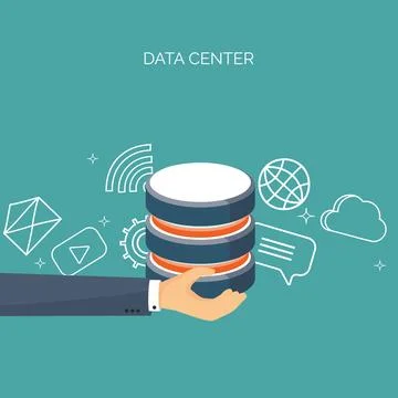 Vector illustration. Flat cloud computing background. Data storage network Stock Illustration