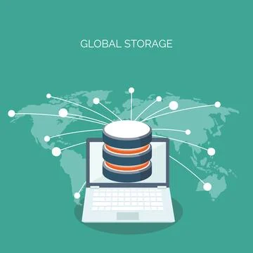 Vector illustration. Flat cloud computing background. Data storage network Illustrazione stock