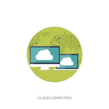 Vector illustration. Flat cloud computing background. Data storage network Illustrazione stock