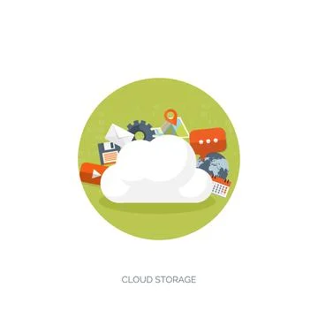 Vector illustration. Flat cloud computing background. Data storage network Illustrazione stock