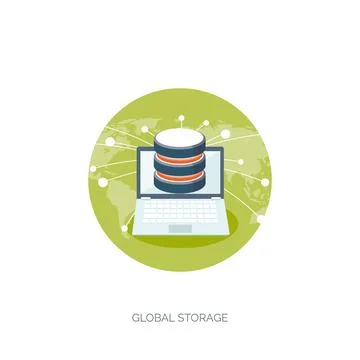 Vector illustration. Flat cloud computing background. Data storage network Stock Illustration