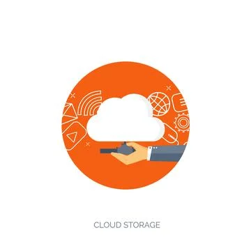 Vector illustration. Flat cloud computing background. Data storage network Illustrazione stock