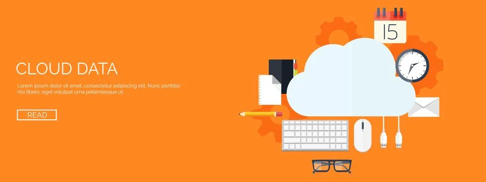 Vector illustration. Flat cloud computing background. Data storage network 스톡 일러스트