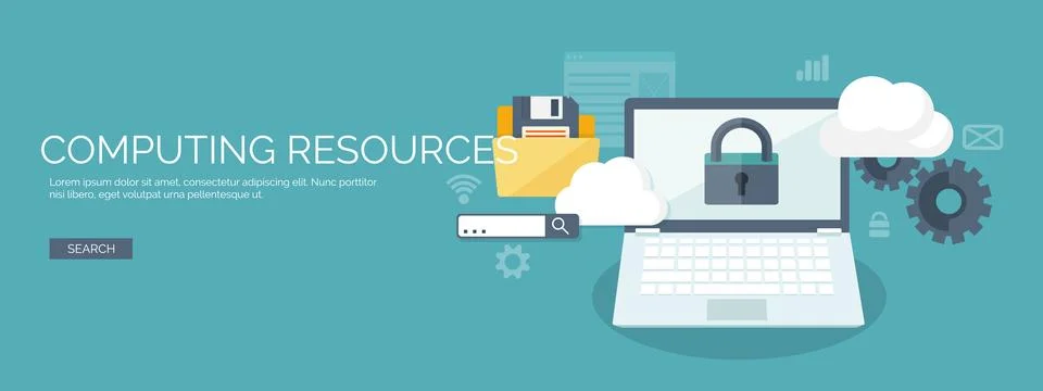 Vector illustration. Flat cloud computing background. Data storage network Illustrazione stock