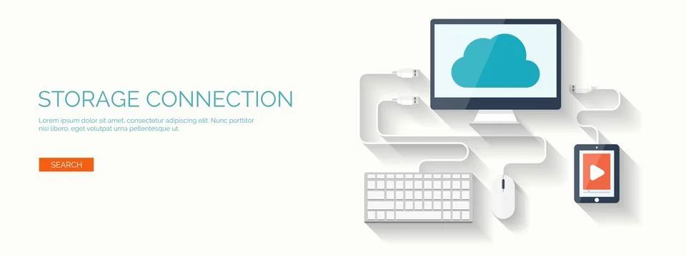 Vector illustration. Flat cloud computing background. Data storage network 스톡 일러스트