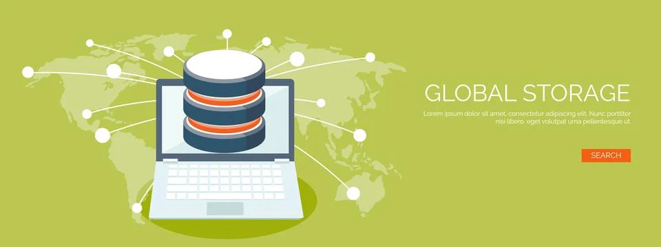 Vector illustration. Flat cloud computing background. Data storage network Illustrazione stock