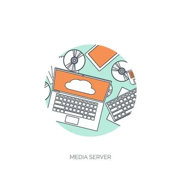 Vector illustration. Flat cloud computing background. Data storage network Stock Illustration