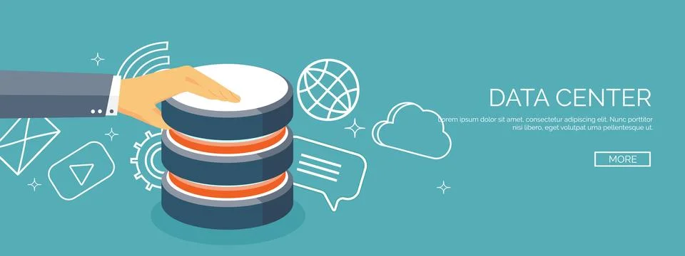 Vector illustration. Flat cloud computing background. Data storage network Stock Illustration