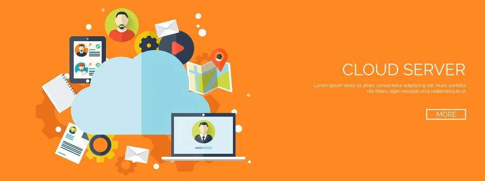 Vector illustration. Flat cloud computing background. Data storage network Illustrazione stock
