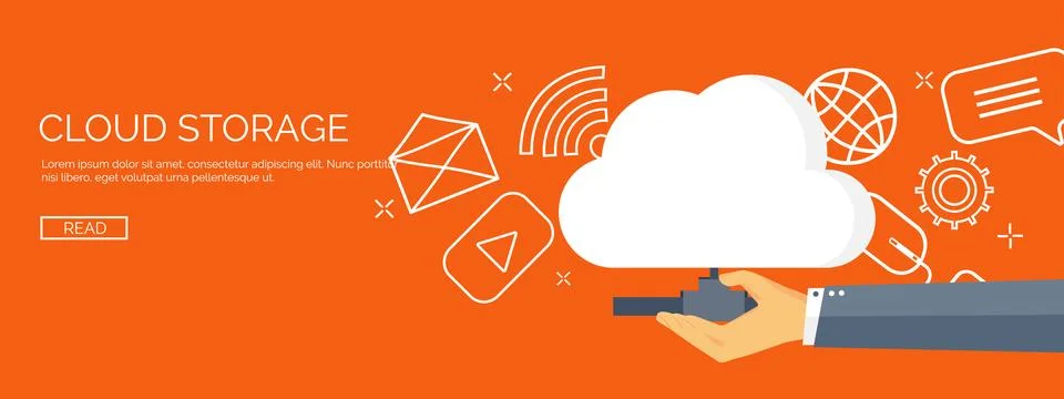 Vector illustration. Flat cloud computing background. Data storage network Illustrazione stock