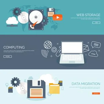 Vector illustration. Flat cloud computing background. Data storage network Stockillustratie