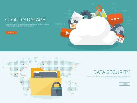 Vector illustration. Flat cloud computing background. Data storage network Illustrazione stock