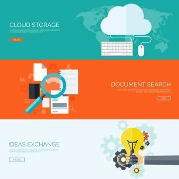 Vector illustration. Flat cloud computing background. Data storage network Stock Illustration