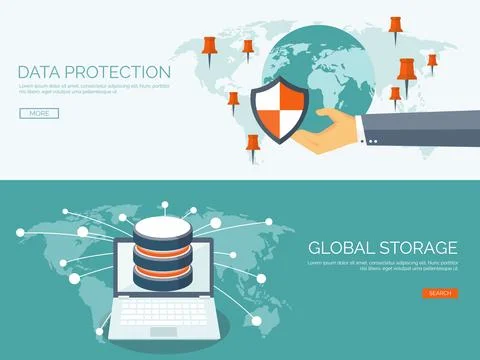 Vector illustration. Flat cloud computing background. Data storage network Stockillustratie