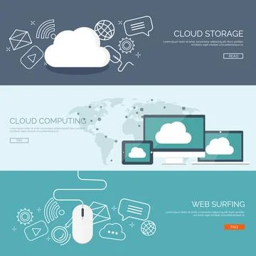 Vector illustration. Flat cloud computing background. Data storage network Illustrazione stock