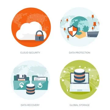 Vector illustration. Flat cloud computing background. Data storage network Stock Illustration