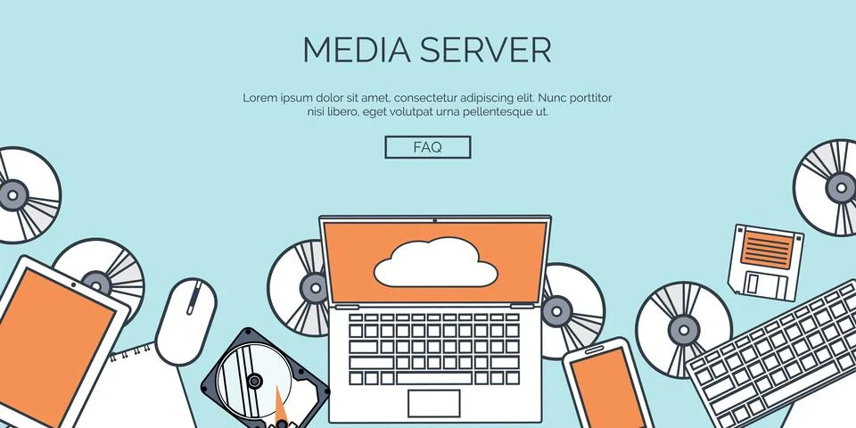 Vector illustration. Flat cloud computing background. Data storage network Stock Illustration