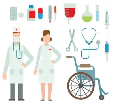 Vector illustration of flat colored ambulance doctors icons Stock Illustration
