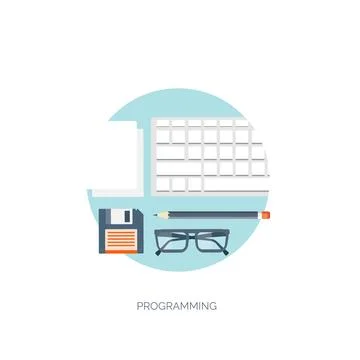 Vector illustration. Flat computing background. Programming, coding. Web Stock Illustration