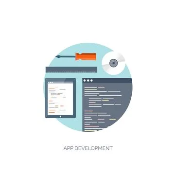 Vector illustration. Flat computing background. Programming, coding. Web Stock Illustration