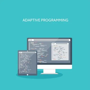 Vector illustration. Flat computing background. Programming ,coding. Web Stock Illustration