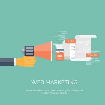 Vector illustration. Flat computing background. Programming,coding. Web Stock Illustration