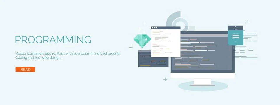 Vector illustration. Flat computing background. Programming coding. Web Stock Illustration