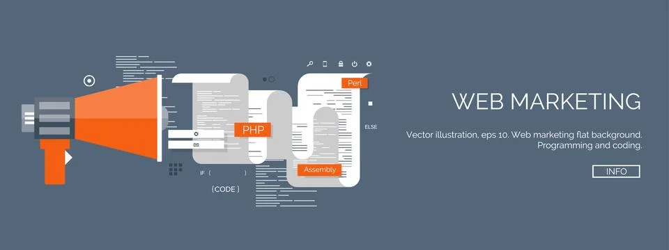 Vector illustration. Flat computing background. Programming coding. Web Illustrazione stock