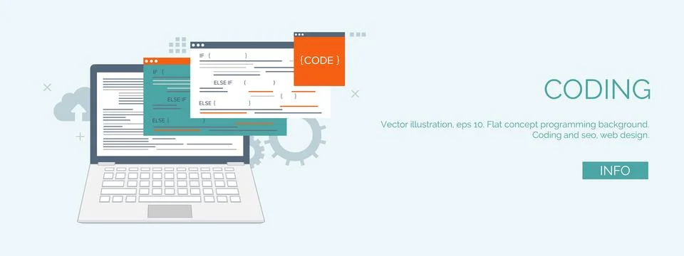 Vector illustration. Flat computing background. Programming coding. Web Stock Illustration