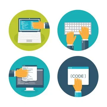 Vector illustration. Flat computing background. Programming coding. Web Stock Illustration
