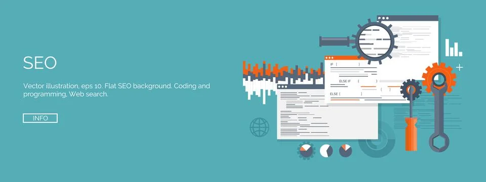 Vector illustration. Flat computing background. Programming coding. Web Illustrazione stock