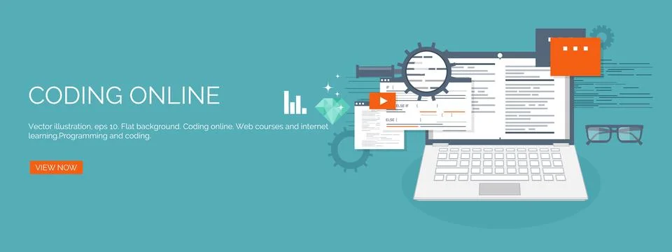 Vector illustration. Flat computing background. Programming coding. Web Stock Illustration