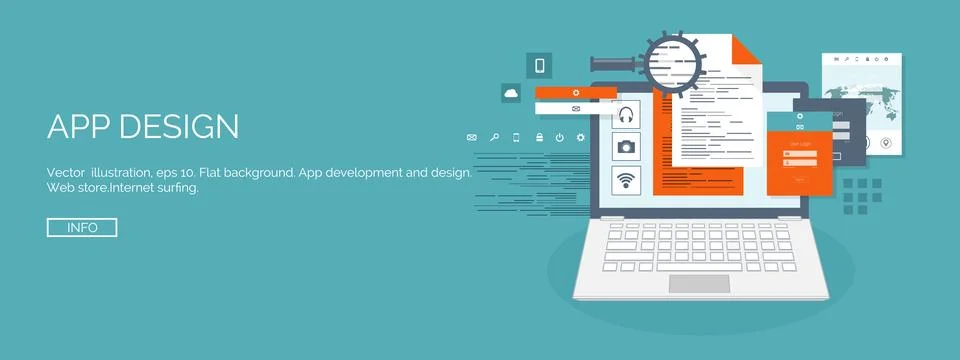 Vector illustration. Flat computing background. Programming coding. Web Stock Illustration